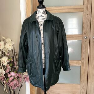 Jacqueline Ferrar Soft Leather Jacket Womens Small Green Oversized Vintage Coat